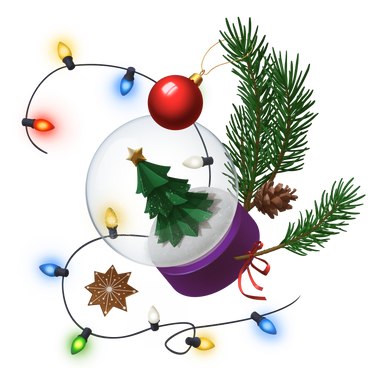 Christmas decorations and snow globe PNG, SVG