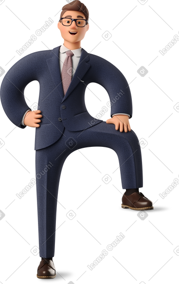 Businessman in blue suit leaning with one leg PNG, SVG