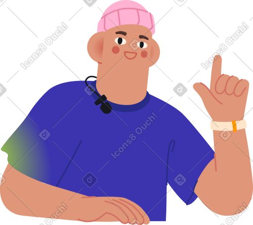 戴粉色帽子的男人展示某样东西 PNG, SVG