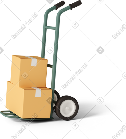 3D trolley with two cardboard boxes PNG, SVG