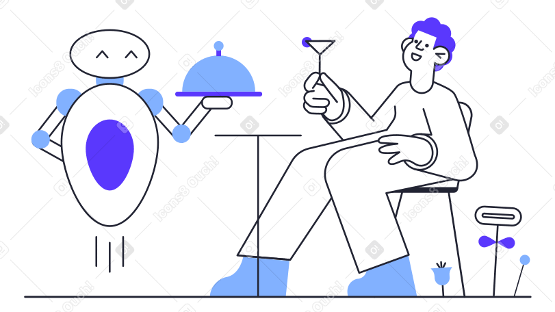 Robo-waiter Illustration in PNG, SVG