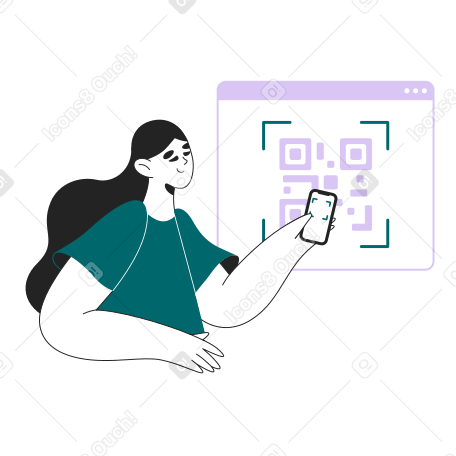 Woman scans a QR code with her phone Illustration in PNG, SVG