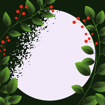 Instagram post with a white circle in the center for text and a dark background with green leaves and red berries PNG, SVG
