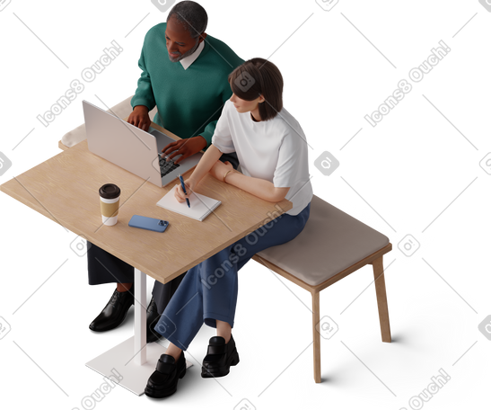 3D isometric view of man and young woman working PNG, SVG