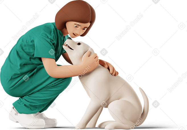3D female veterinarian with dog PNG, SVG