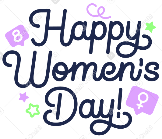 刻字妇女节快乐！带有女性标志和装饰元素文本 PNG, SVG