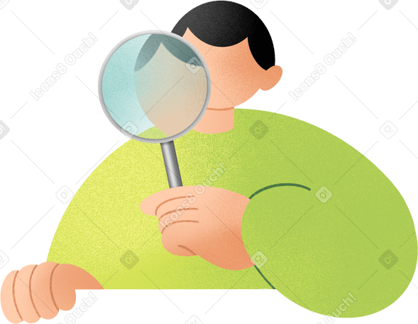 young man with magnifying glass PNG, SVG