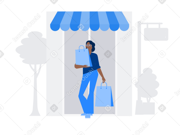 Frau geht mit einkaufstüten aus einem geschäft PNG, SVG