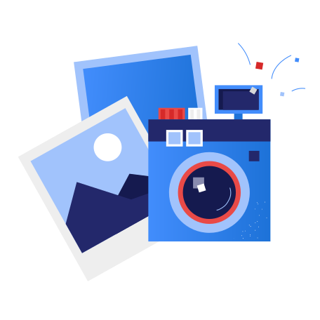 Composition with camera and photos Illustration in PNG, SVG