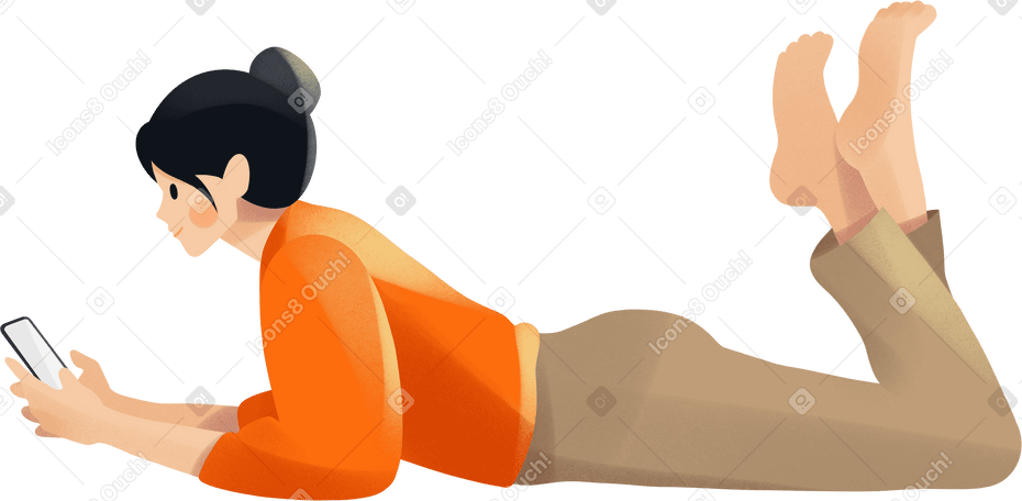 young woman lies with a phone in her hands в PNG, SVG