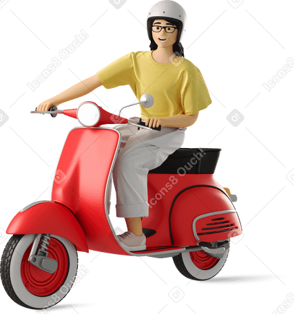 3D young woman on a moped PNG, SVG