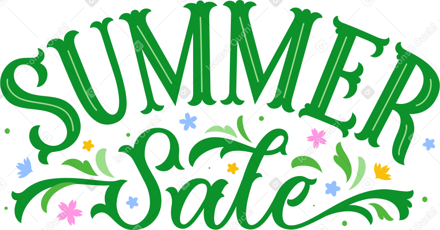 green summer sale lettering with flowers Illustration in PNG, SVG