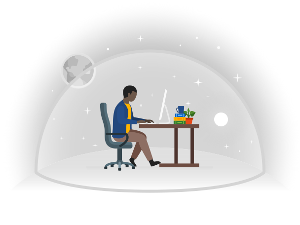 A person sitting at a desk with a computer PNG, SVG