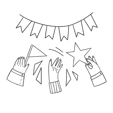 Festive flags and hands with decorations PNG, SVG
