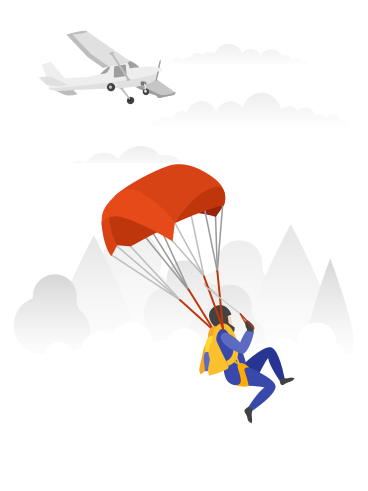 Мужчина прыгает с парашютом с самолета в PNG, SVG