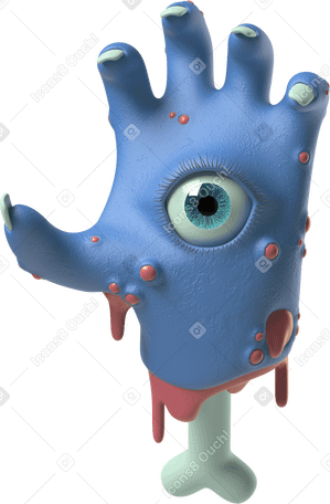 3D 手掌上有眼睛的蓝色僵尸手 PNG, SVG