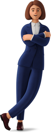 businesswoman in blue suit leaning on wall Illustration in PNG, SVG
