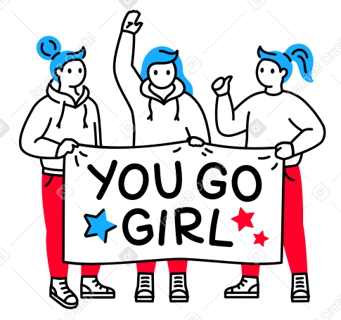 Lettering You Go Girl with women holding the banner Illustration in PNG, SVG