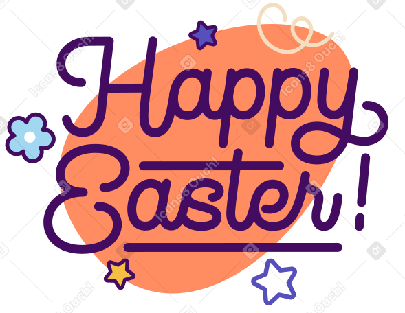 用鸡蛋、花和星星的文字写下复活节快乐 PNG, SVG