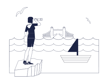 Woman looking at bridge through spyglass PNG, SVG