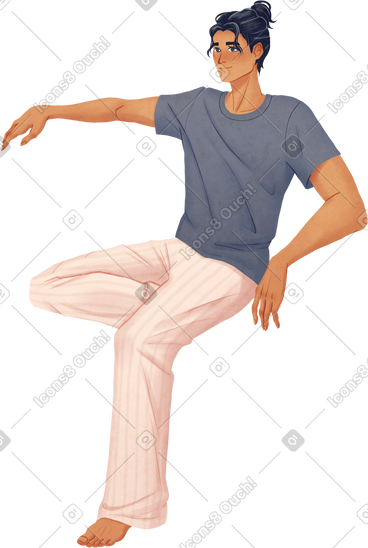 Man sitting in pyjamas barefoot PNG, SVG