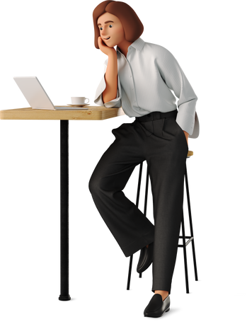 3D young woman working at the table Illustration in PNG, SVG