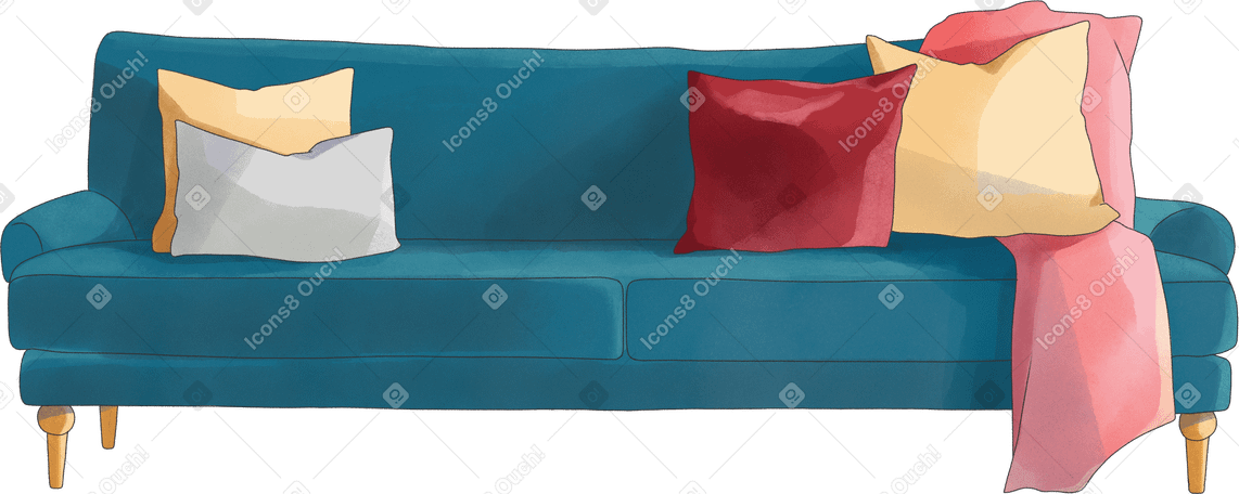 sofa with pillows Illustration in PNG, SVG