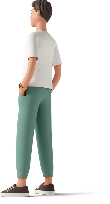 Back view of young man in green pants PNG, SVG