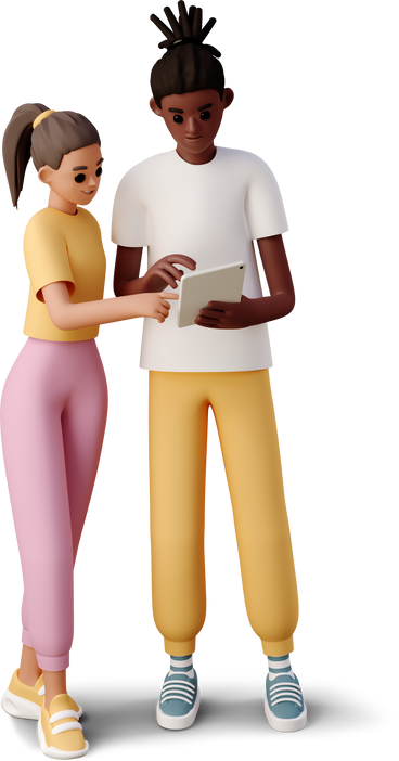 girl and boy looking at tablet PNG, SVG