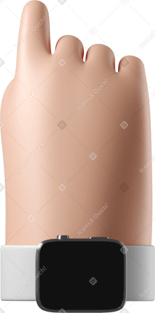 3D Back view of a white skin hand with smartwatch turned off pointing up PNG, SVG