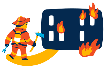 Feuerwehrmann geht in ein brennendes gebäude PNG, SVG