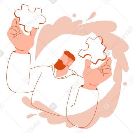 Человек с кусочками головоломки, управляющий бизнес-процессом в PNG, SVG