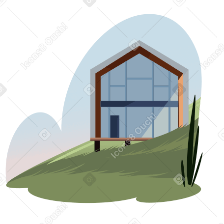 Modern house with large panoramic windows Illustration in PNG, SVG