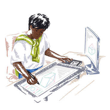 Male designer working on graphic tablet with screen PNG, SVG