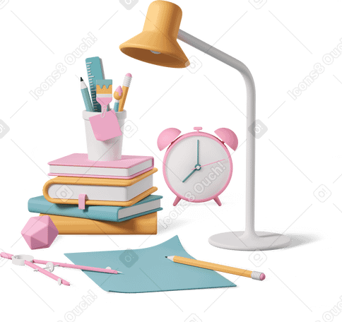 3D Lamp, books and objects for studying Illustration in PNG, SVG