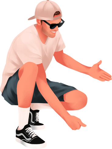man is squatting and holding something PNG, SVG