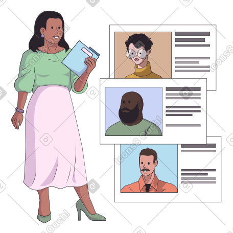 Woman recruiter choosing an employee from list of candidates PNG, SVG