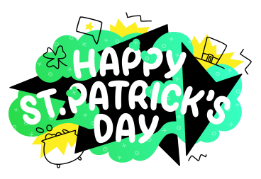 Happy St.Patrick's day lettering colorful with doodles PNG, SVG