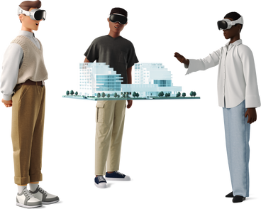 three people watching a mockup with vr-glasses PNG, SVG