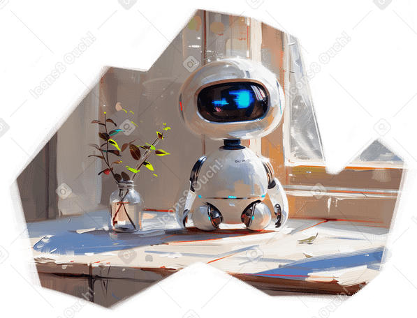 テーブルの上に座っているロボットの油絵 PNG、SVG