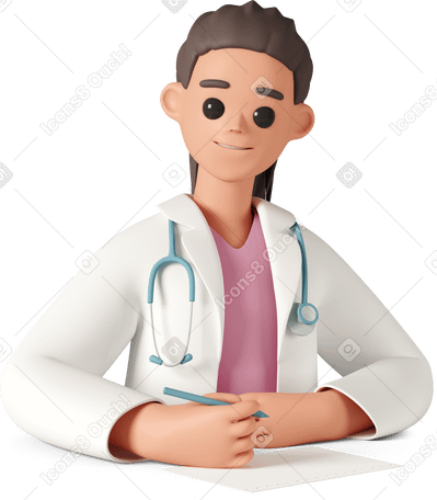 3D female doctor at desk Illustration in PNG, SVG