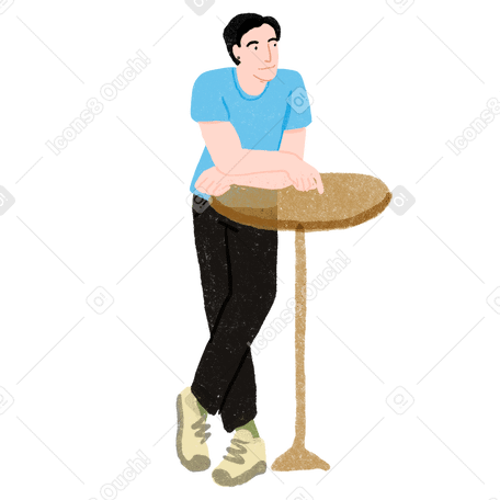 Man eaning on a tall cafe table PNG, SVG