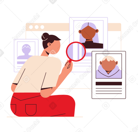 Woman is looking for perfect candidate Illustration in PNG, SVG