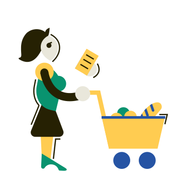 Woman with shopping cart buying groceries PNG, SVG