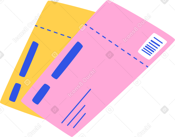 two tickets with a barcode Illustration in PNG, SVG
