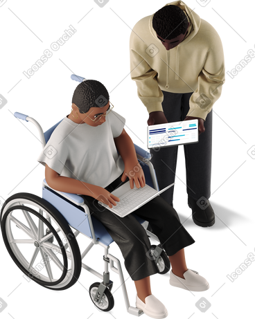 Man and woman discussing working with laptop PNG, SVG