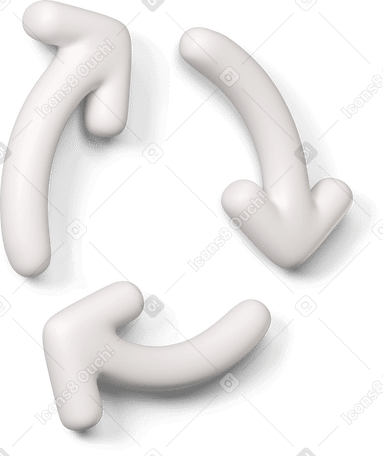 3D White recycle icon turned to the right Illustration in PNG, SVG