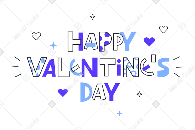 Happy Valentine's Day text with hearts and stars Illustration in PNG, SVG