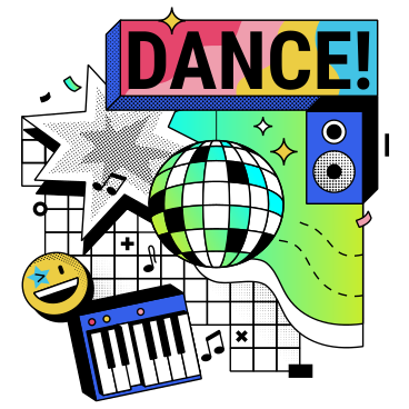E-piano, discokugel und lautsprecher für tanzparty PNG, SVG