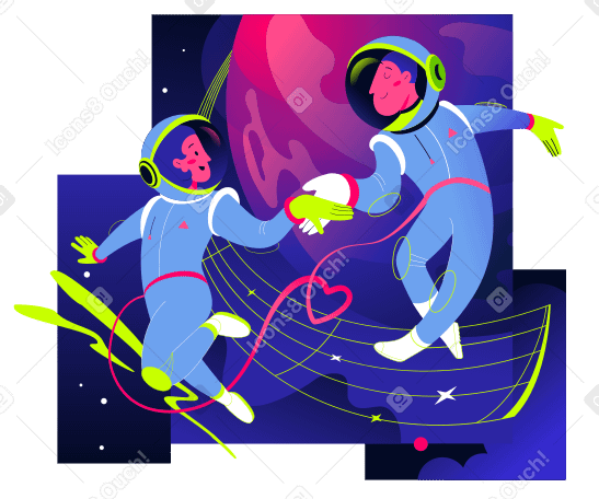 Male and female astronauts dancing Illustration in PNG, SVG